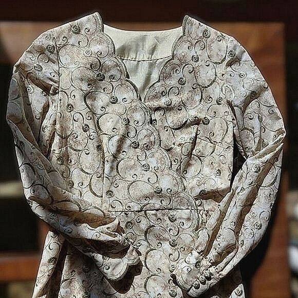 Vtg 70s tailor-made brocade formal V-neck faux wrap gown - Picture 4 of 14